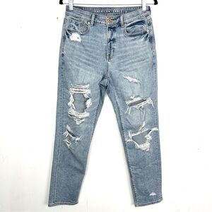 American‎ Eagle Mom Jeans Size 4 Stretch Distressed Light Wash High Rise